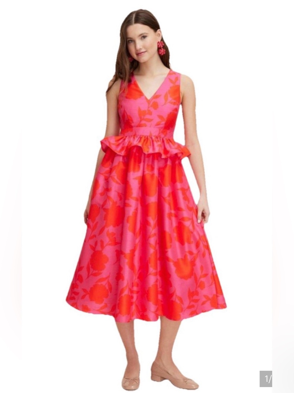 NEW KATE SPADE X TARGET PINK RED CLASSIC ROSE PEPLUM MIDI DRESS SIZE 0